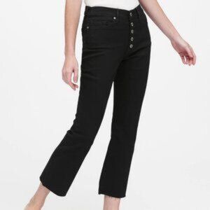 Banana Republic Premium Denim Mid-Rise Crop Flare Black Jeans Size 27